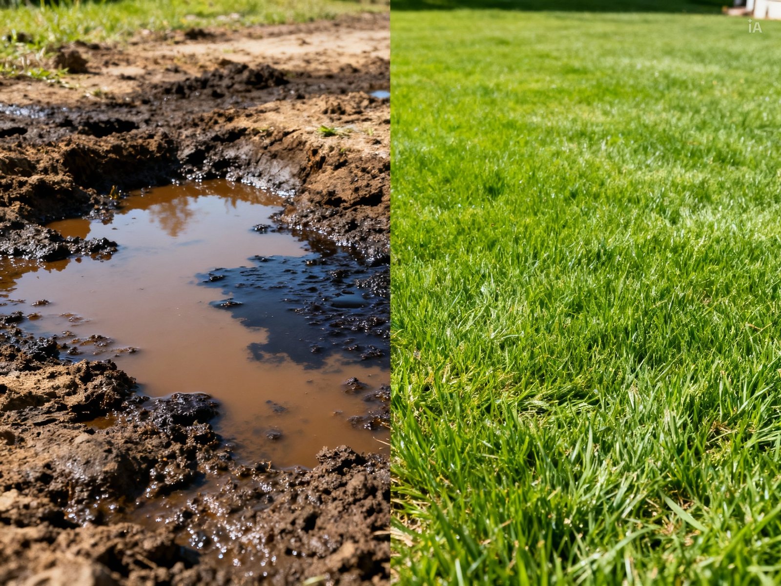 Before and after photos of a restored septic drain field